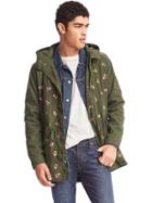 Gap Men X Red Hooded Print Parka - Holly