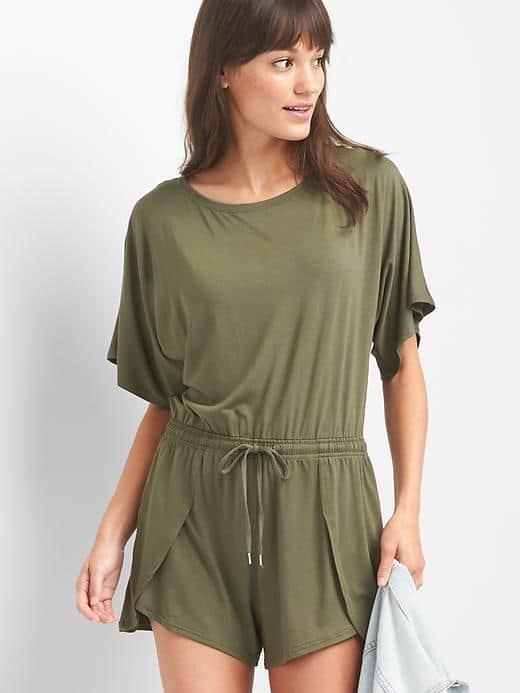 Gap Women Short Sleeve Boatneck Romper - Oil Green