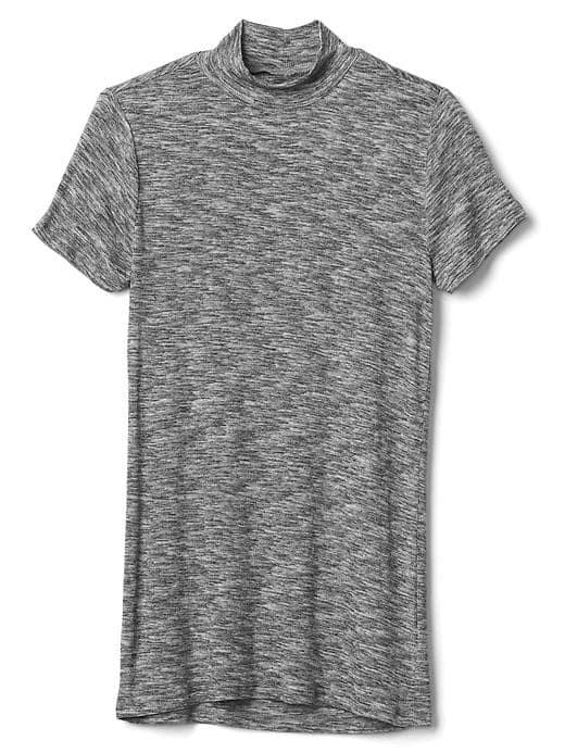 Gap Women Cozy Modal Short Sleeve Mockneck Top - Space Dye Grey Marl