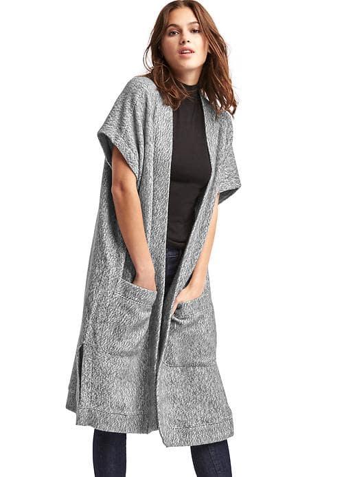 Gap Women Fleece Open Front Duster Cardigan - Heather Grey