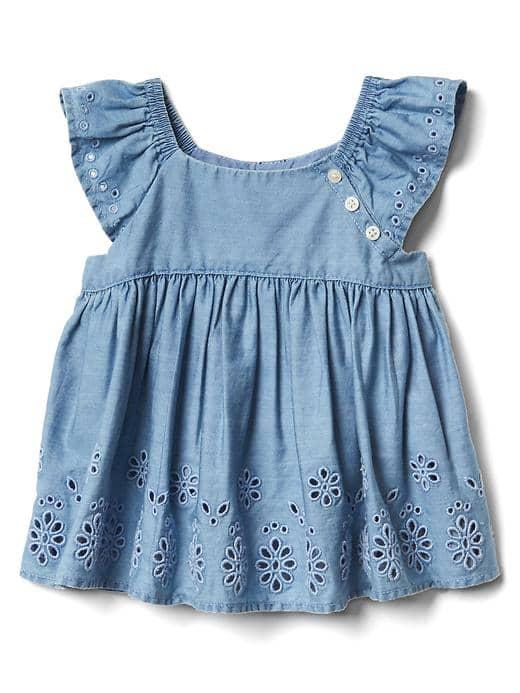 Gap Eyelet Chambray Flutter Top - Light Wash