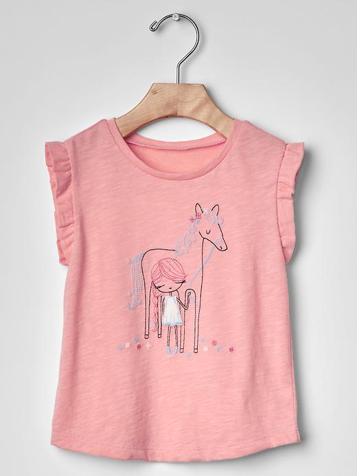 Gap Ruffle Sleeve Graphic Tee - Creamy Coral