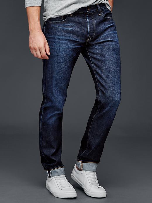 Gap Men Stretch 1969 Selvedge Skinny Fit Jeans - Scraped Dark Indigo