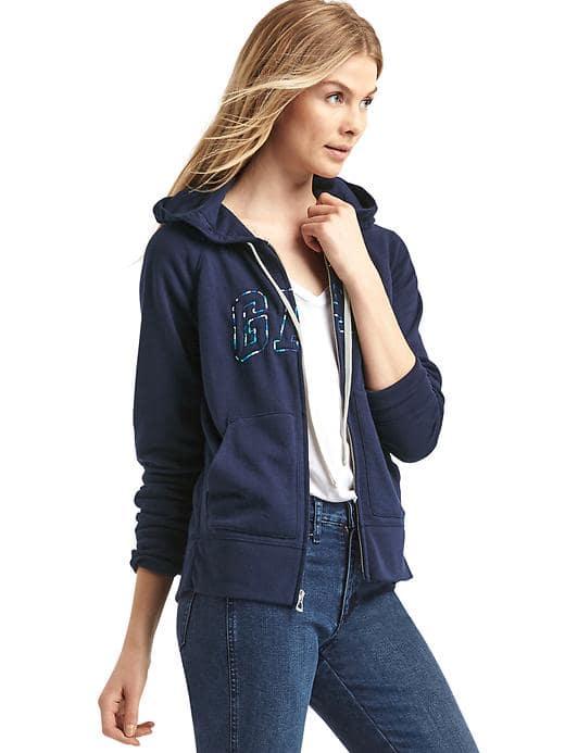 Gap Women Logo Front Zip Hoodie - Navy Space Dye