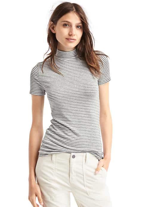 Gap Women Cozy Modal Stripe Mockneck Top - Grey Stripe