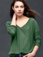 Gap Long Sleeve Lace Trim Top - Cool Olive