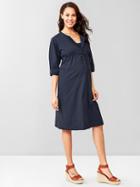 Gap Women Three Quarter Sleeve Seersucker Shirtdress - New Classic Navy