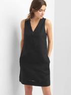 Gap Women Linen V Neck Mini Dress - True Black