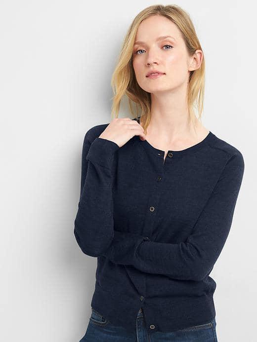 Gap Women Merino Wool Crewneck Cardigan - Basic Navy Combo