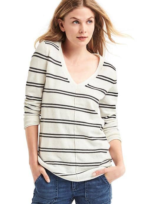 Gap Stripe Deep V Neck Sweater - Navy Stripe