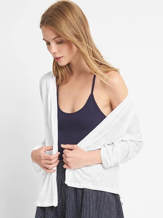 Gap Women Linen Batwing Open Front Cardigan - White
