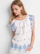 Gap Women Embroidery Flutter Sleeve Top - White