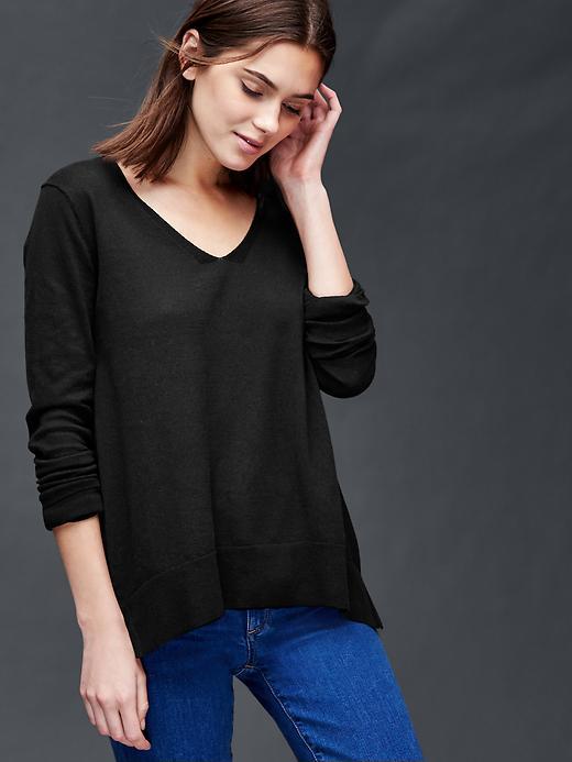 Gap Women Marled V Neck Sweater - True Black Knit