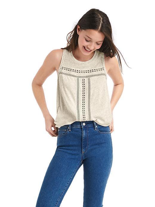 Gap Women Crochet Swing Tank - Oatmeal Heather