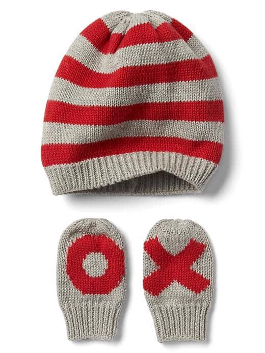 Gap Love Stripe Hat And Mitten Set - Modern Red
