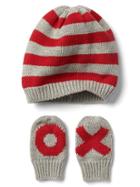 Gap Love Stripe Hat And Mitten Set - Modern Red