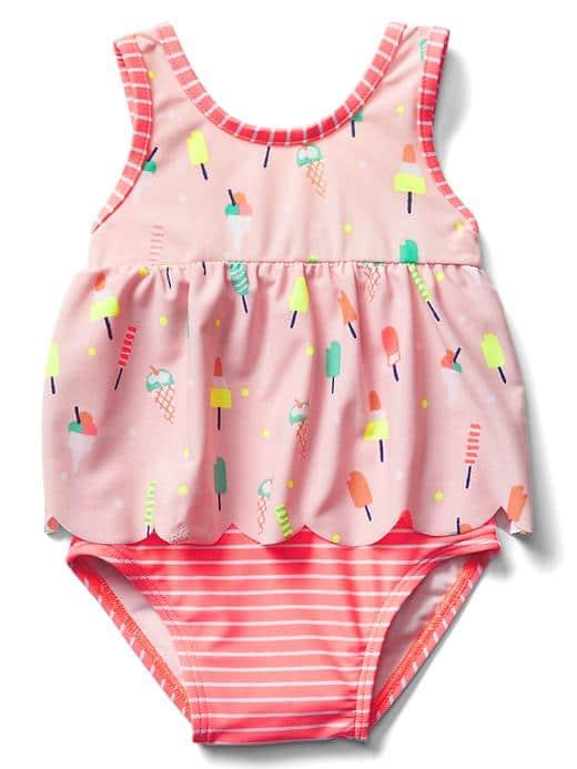 Gap Scalloped Double Layer Swim One Piece - Pink Iris