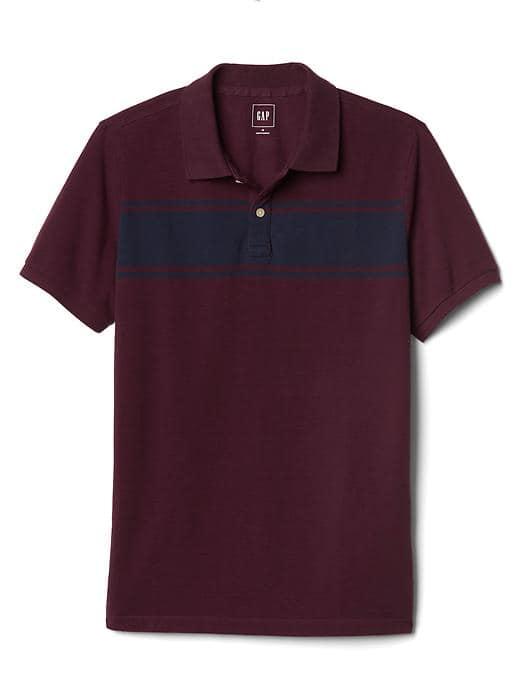 Gap Men Short Sleeve Stripe Pique Polo - Pinot Noir