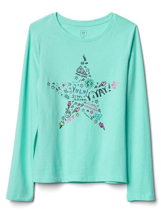 Gap Embellished Graphic Long Sleeve Tee - Aqua Tide