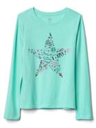 Gap Embellished Graphic Long Sleeve Tee - Aqua Tide