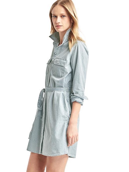 Gap Women Railroad Stripe Tie Belt Denim Shirtdress - Railroad Stripe