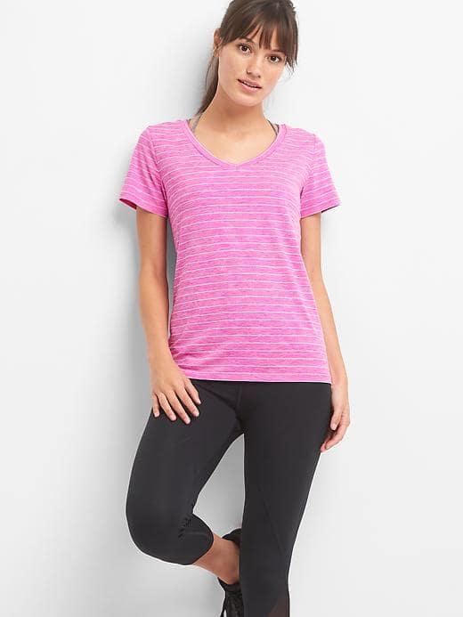 Gap Women Breathe Stripe V Neck Tee - Hot Magenta