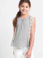 Gap Pleat Crochet Ruffle Tee - Light Heather Gray