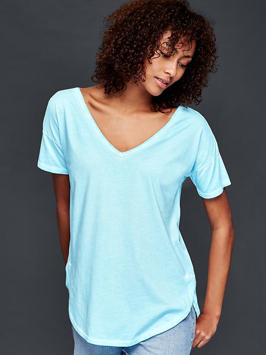 Gap Vintage Wash Double V Neck Tee - Pacific Mist