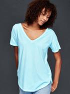 Gap Vintage Wash Double V Neck Tee - Pacific Mist