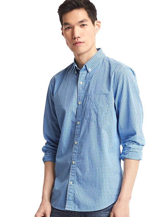 Gap Men True Wash Mini Checkered Standard Fit Shirt - Light Blue