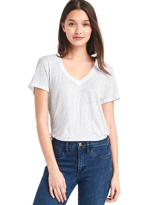 Gap Women Linen V Neck Tee - White