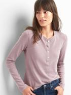 Gap Women Textured Long Sleeve Henley - Pink