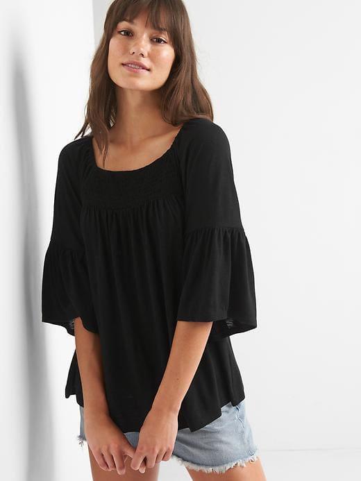 Gap Smocked Bell Sleeve Top - True Black