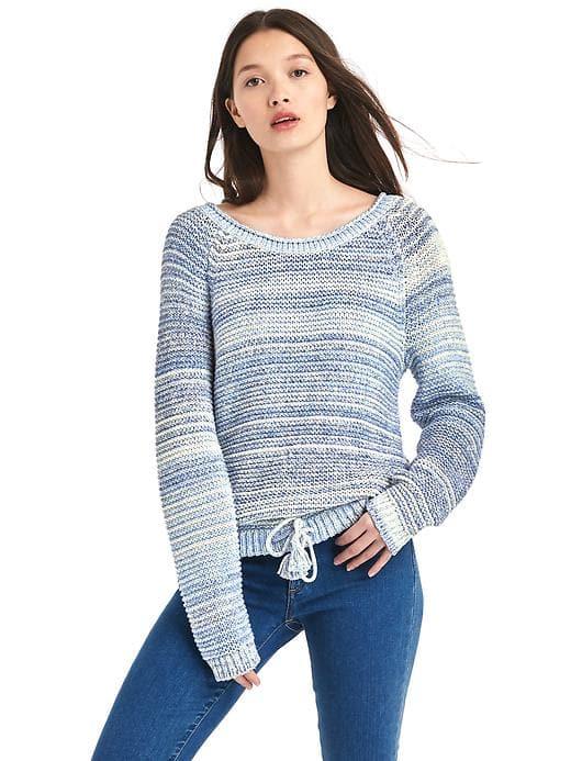 Gap Women Boatneck Tassel Sweater - Light Blue Marl