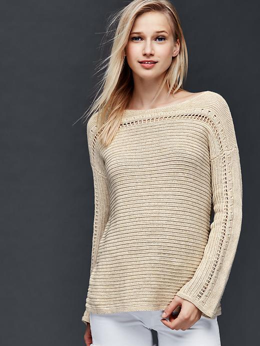 Gap Women Cotton Pointelle Sweater - Oatmeal Heather