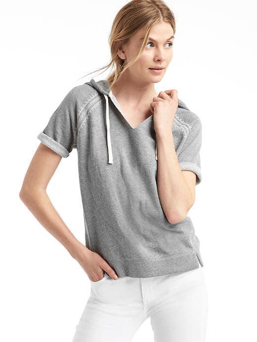Gap Women French Terry Short Sleeve Hoodie - Heather Grey