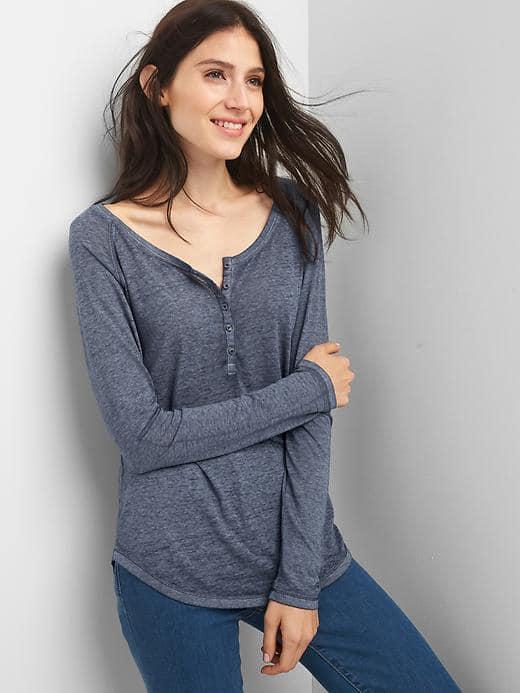 Gap Women Burnout Long Sleeve Henley - True Indigo