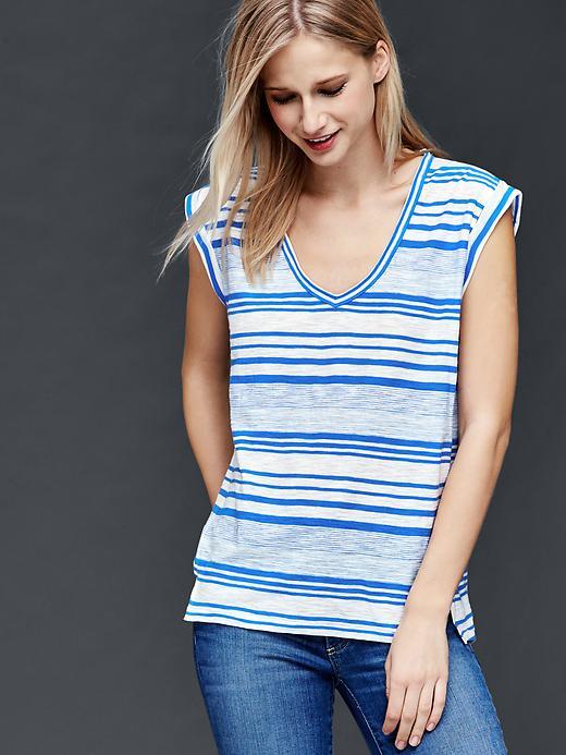 Gap Slub Stripe Roll Sleeve Tee - Tile Blue