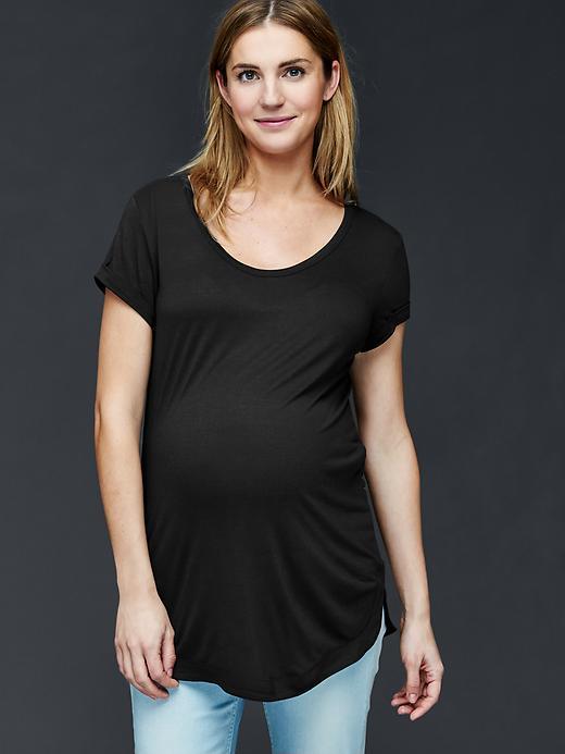 Gap Solid Rayon Rolled Scoop Tee - True Black