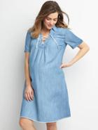 Gap Women Tencel Lace Up Neckline Dress - Medium Indigo