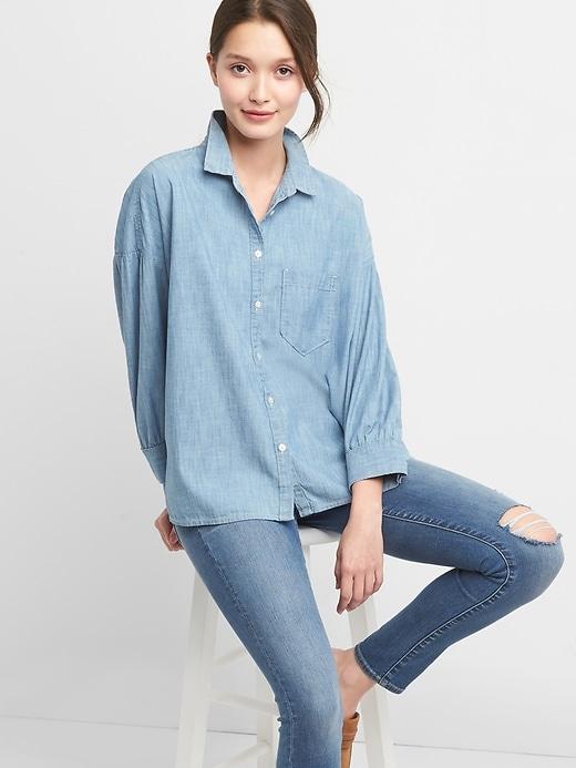 Gap Women Denim Oversize Cocoon Shirt - Medium Indigo