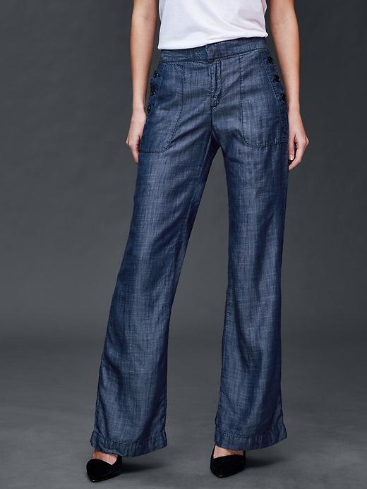 Gap Women Tencel Wide Leg Sailor Pants - Dark Chambray