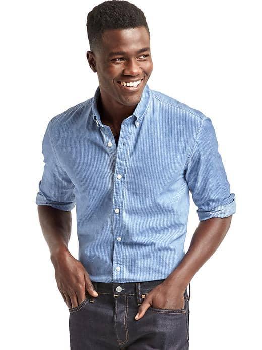 Gap Men Railroad Stripe Standard Fit Shirt - Navy