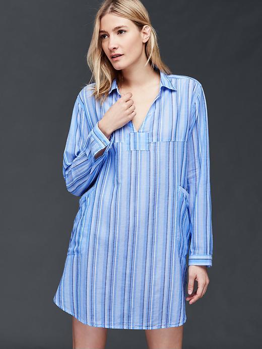 Gap Women Woven Shirtdress - Beach Strp Bay Blue