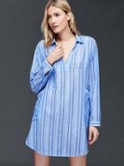 Gap Women Woven Shirtdress - Beach Strp Bay Blue