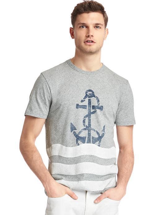 Gap Men Anchor Graphic Crewneck Tee - New Heather Grey