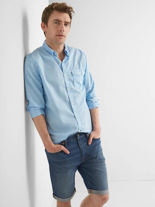Gap Men True Wash Poplin Garment Dye Slim Fit Shirt - Light Blue