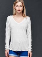 Gap Women Linen Blend V Neck Sweater - White