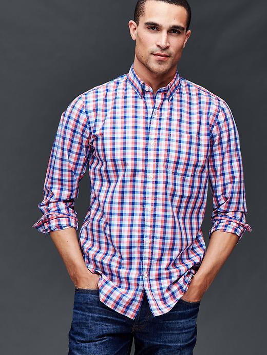 Gap Men Multi Gingham Poplin Shirt - Fresh Coral
