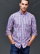 Gap Men Multi Gingham Poplin Shirt - Fresh Coral